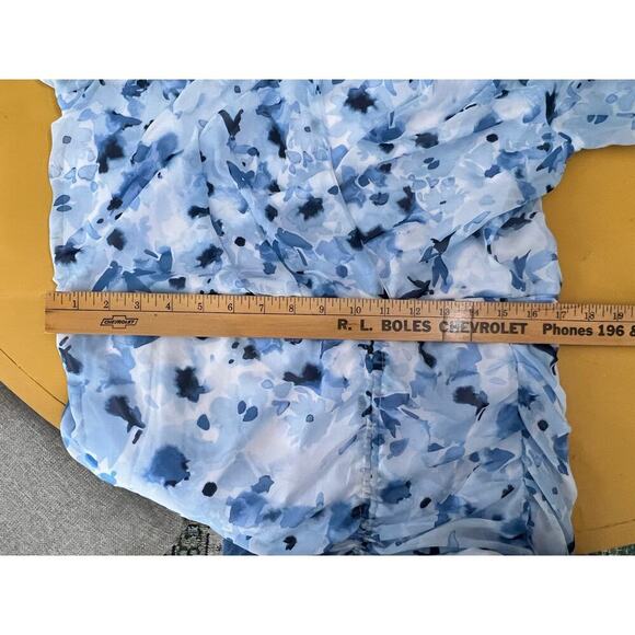 Be by Chetta B Floral Print Puff Sleeve Ruched Sheath Dress Blue Women's 16 NWT - Picture 7 of 7